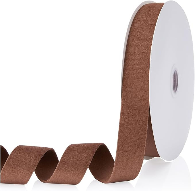 Velvet Ribbon Brown 1 inch, Continuous 20 Yards Double Faced Velvet Ribbon Great for Christmas Tr... | Amazon (US)