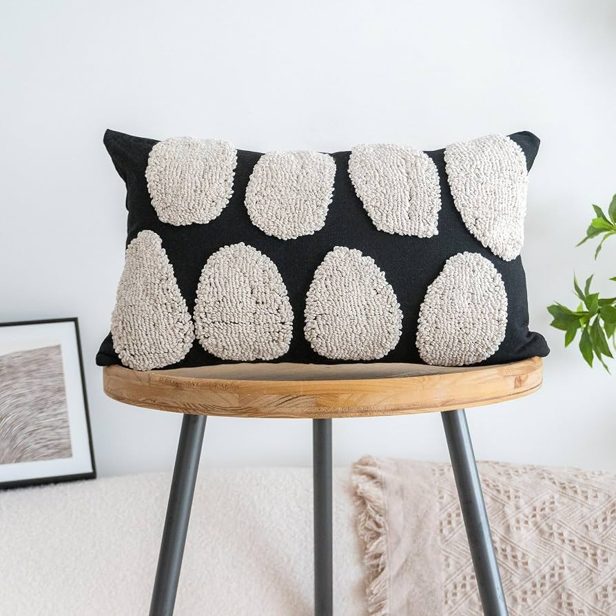 Black White Boho Chunky Tufted Pillow Cover, Neutral Decorative Oblong Throw Pillow Case, Geometr... | Amazon (US)