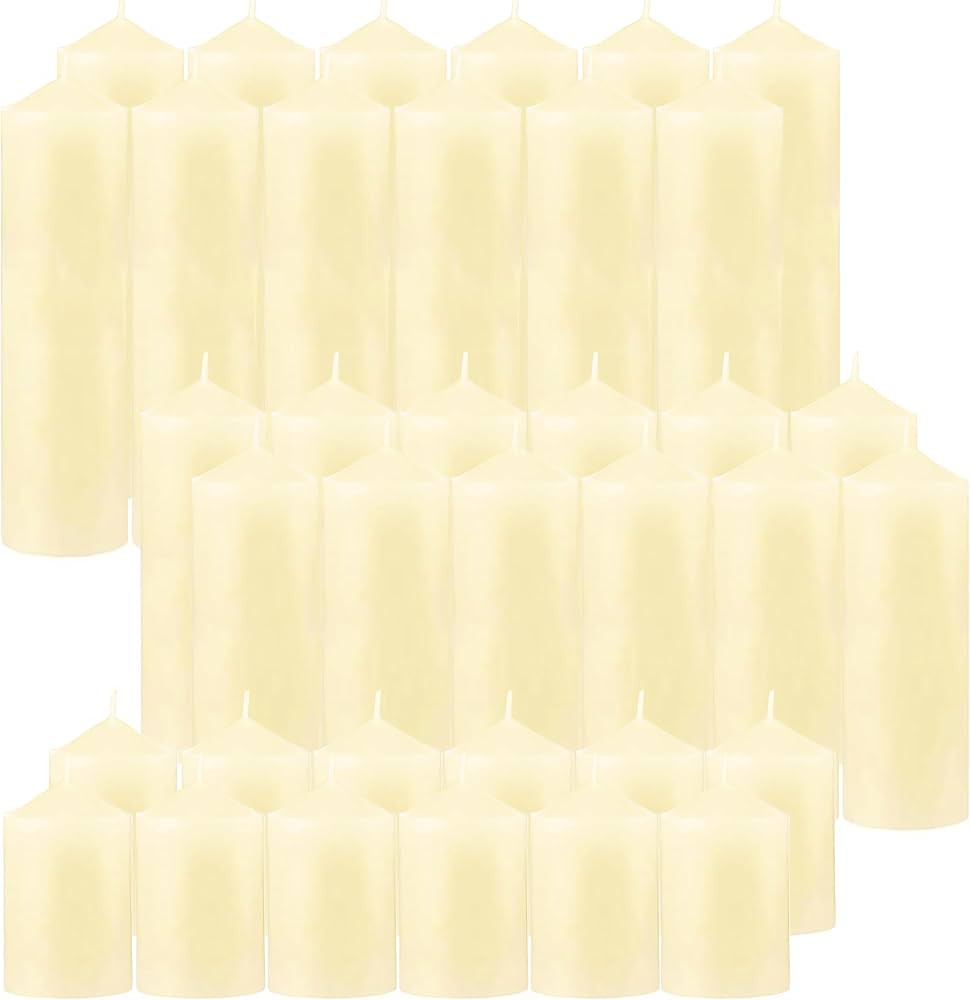 36 Pcs Ivory Pillar Candles Bulk Set，3 Different Lengths 2 x 3/4/6 Inch (12 Each)，Hurricane C... | Amazon (US)