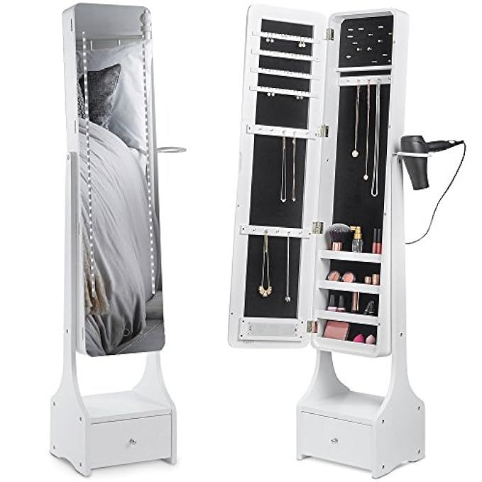 Beautify Touch Screen LED Jewelry Cabinet Armoire Illuminating Mirrored Light Standing Organizer wit | Amazon (US)
