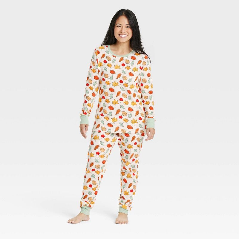 Women's Fall Leaf Print Matching Family Pajama Set - Cream | Target