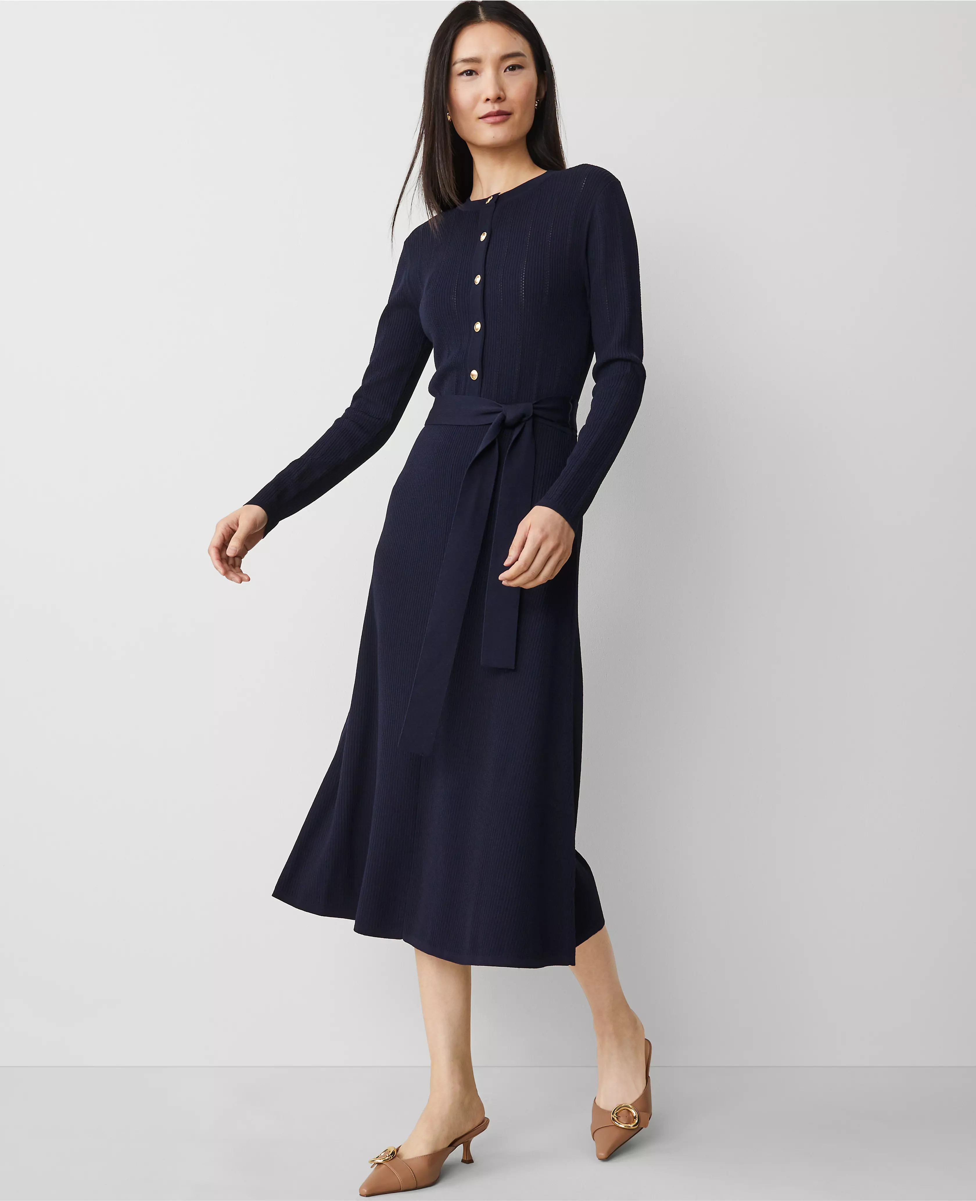 Ribbed Henley Sweater Dress | Ann Taylor