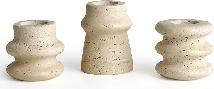 Vixdonos Natural Stone Candle Holder Set of 3 Taper Candle Candlestick Mantle Candle Stand for Ho... | Amazon (US)