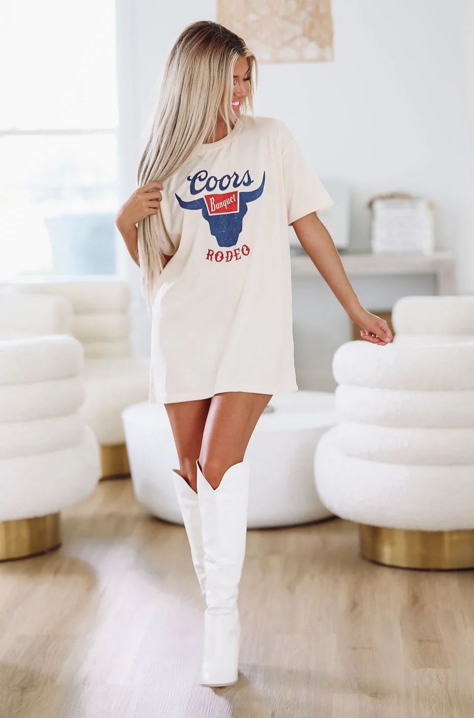 Coors Banquet Graphic Tee / T-shirt Dress - Cream | Hazel and Olive