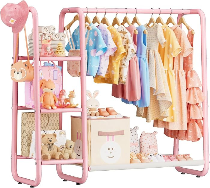 Kids Dress Up Storage with 4 Storage Shelf, More Storage Space Kids Clothing Rack for Costume Org... | Amazon (US)