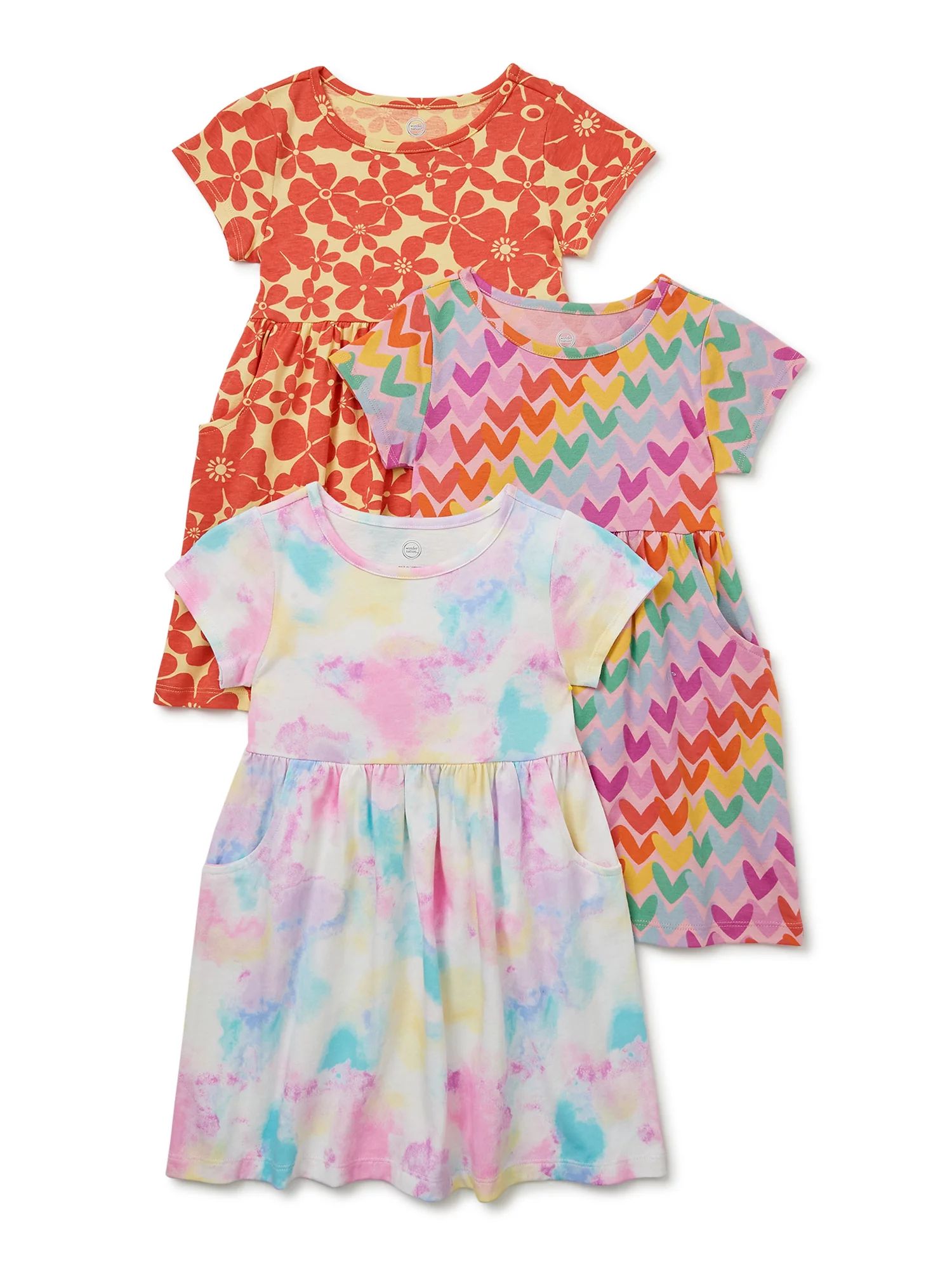 Wonder Nation Baby and Toddler Girl Knit Dress with Pockets, 3 Pack, 12 Months-5T | Walmart (US)