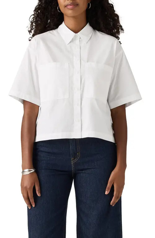 levi's Harlie Short Sleeve Crop Cotton Poplin Button-Up Shirt in Bright White at Nordstrom, Size Small | Nordstrom