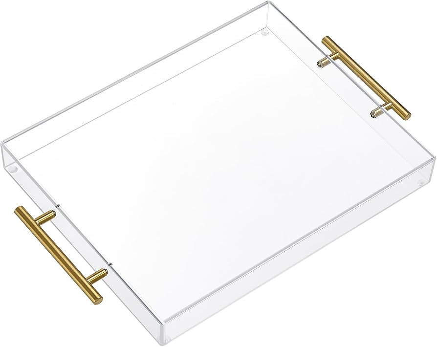 11"x14" Clear Acrylic Serving Tray with Golden Handles, Sturdy Huge Capacity Acrylic Tray for Cof... | Amazon (US)