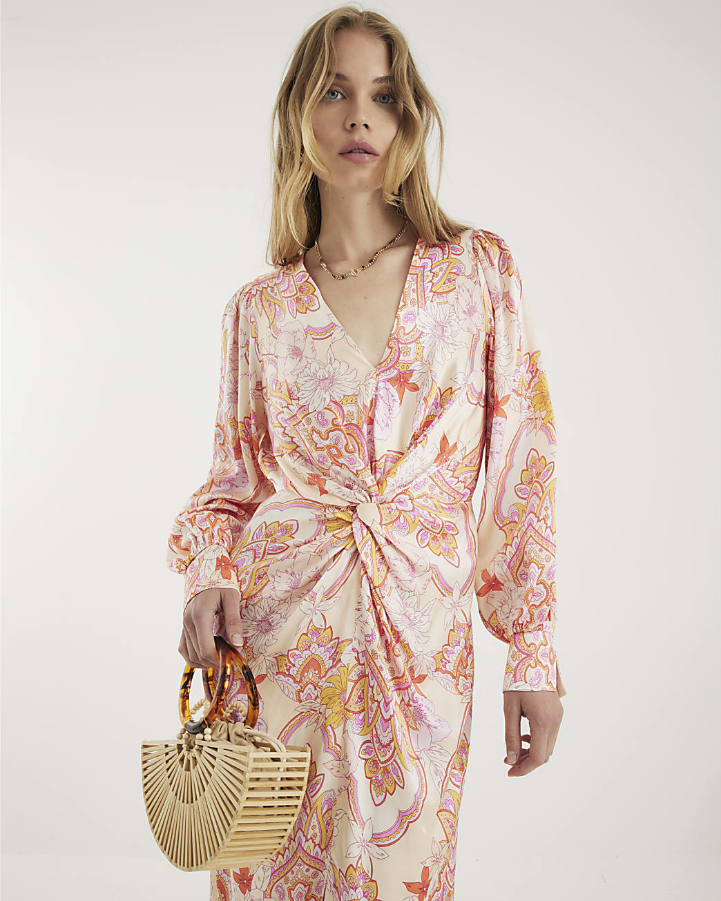 Pink Floral Long Sleeve Twist Maxi Dress | River Island UK & IE