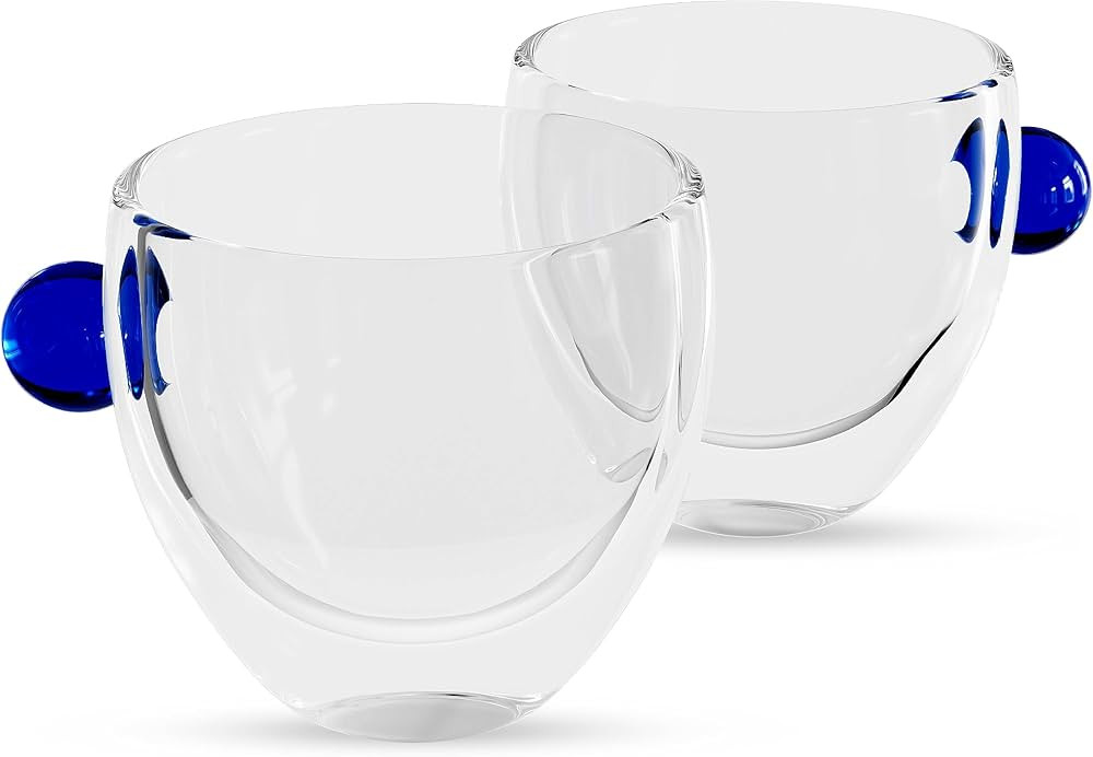 elle decor Double Wall Glass Coffee Mugs with Colored Handle | Set of 2 | 9-Oz Wide Mouth Glass M... | Amazon (US)