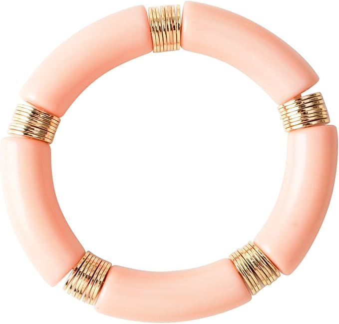 GOOJIDS Bamboo Acrylic Tube Bracelet for Women Colorful Summer Beach Chunky Curved Beaded Stretch... | Amazon (US)