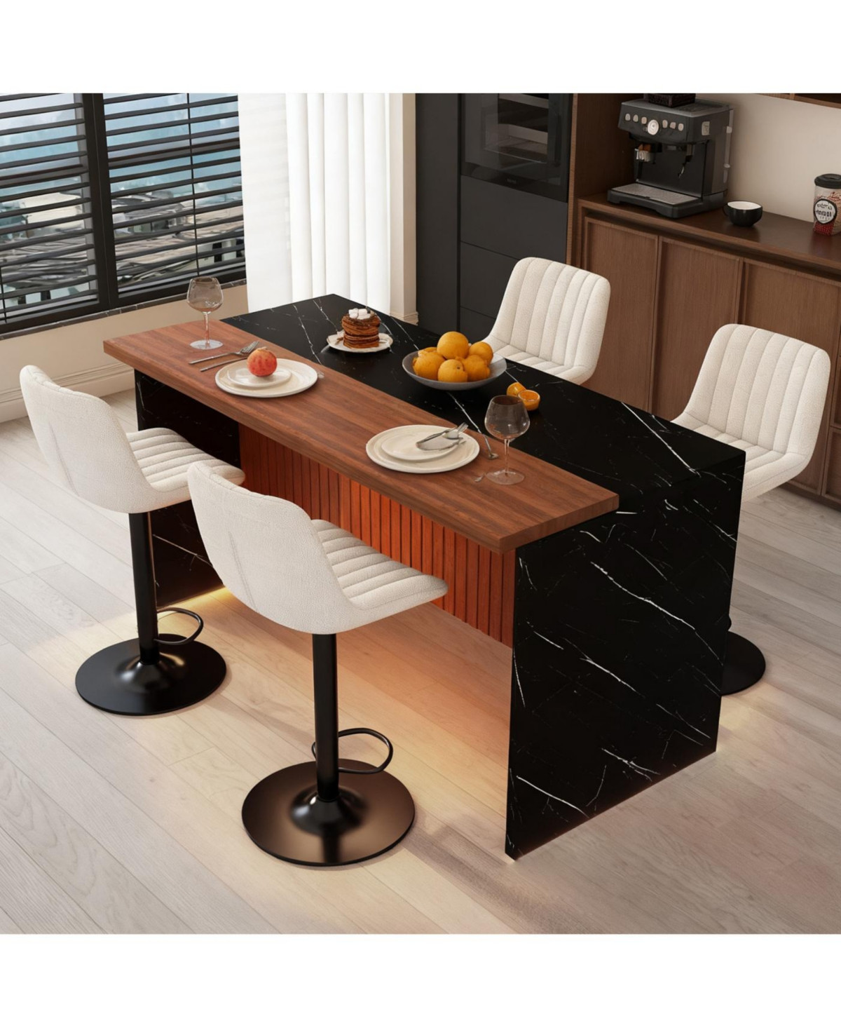 Streamdale Furniture Marble Look Kitchen Island with Led Lighting - Walnut+black | Macy's