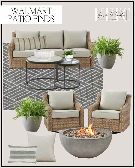 Walmart Patio Finds. Follow @farmtotablecreations on Instagram for more inspiration. Walmart Outdoor Furniture. Outdoor Rug. Patio Furniture. Walmart Planters. Fire Pit. Better Homes & Gardens. Outdoor Nesting Table  

#LTKFind #LTKunder50 #LTKhome