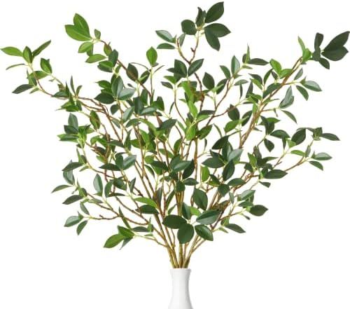Houele 4Pcs Artificial Plant Green Branches Fake Ficus Stems Faux Eucalyptus Twig Leaf for Home O... | Amazon (US)