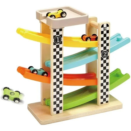TOP BRIGHT Toddler Toys For 1 2 Year Old Boy And Girl Gifts Wooden Race Track Car Ramp Racer With 4 Mini Cars | Walmart (US)