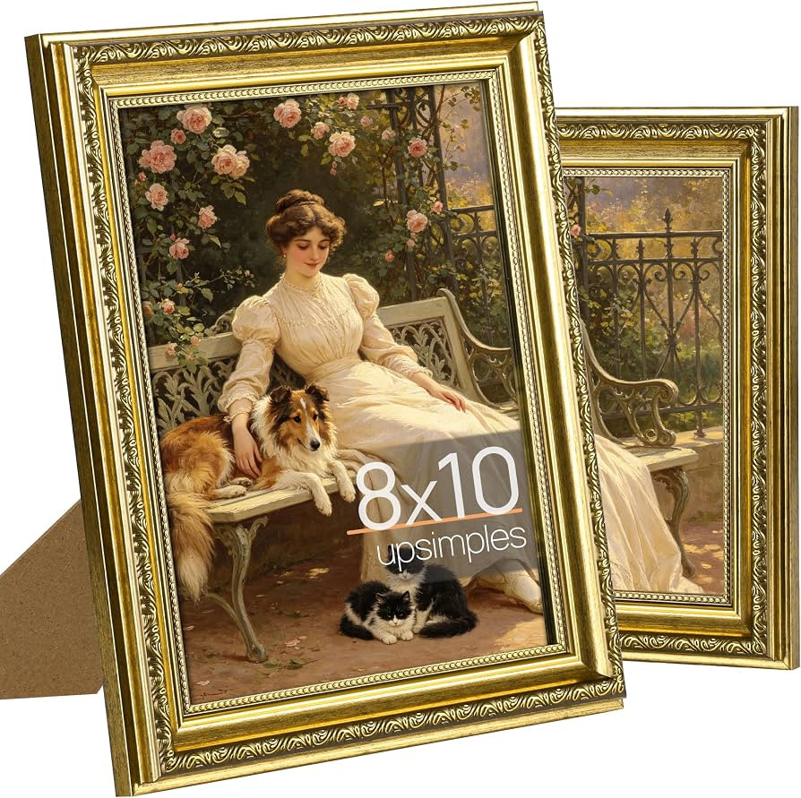 upsimples Vintage 8x10 Picture Frame, Antique Gold Frames, 2 Pack | Amazon (US)