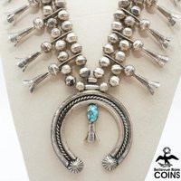 Vintage Native Southwestern Silver Bead & Turquoise Squash Blossom Necklace | Etsy (US)