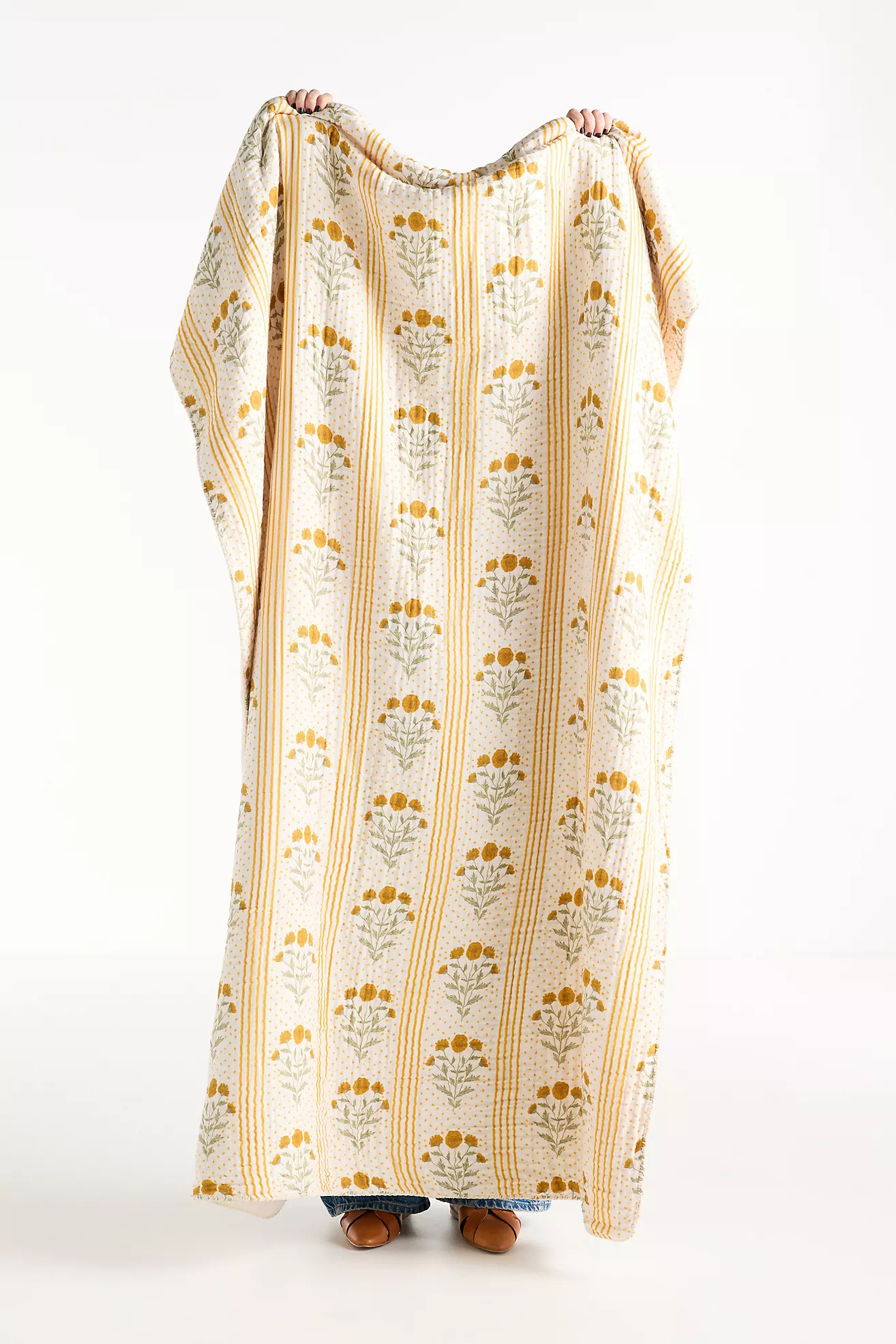 Gauze Cotton Sherpa Floral Printed Throw Blanket | Anthropologie (US)