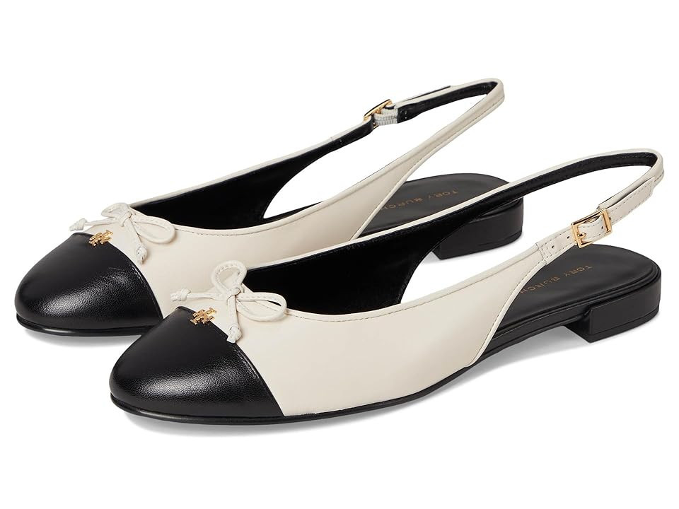 Tory Burch Cap-Toe Slingback Ballet Women's Flat Shoes Light Cream/Perfect Black : 9.5 M, Leather | Zappos