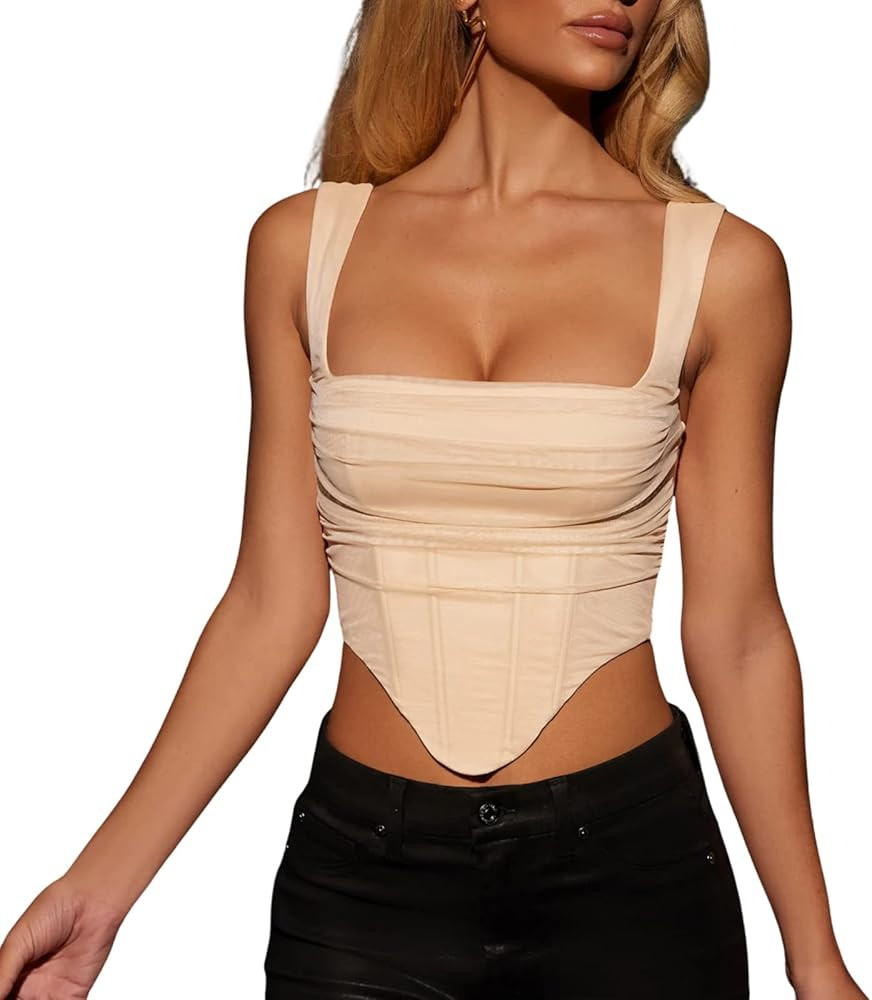 Women's Sexy Sleeveless Boned Corset Tank Crop Tops Basic Corset Tank Crop Tops Sexy Polyester Corse | Amazon (US)