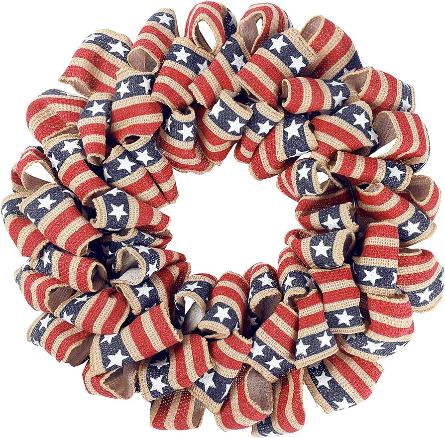 Sggvecsy 18Inch 4th of July Patriotic Day Wreath for Front Door America Patriotic Flag Burlap Sum... | Amazon (US)