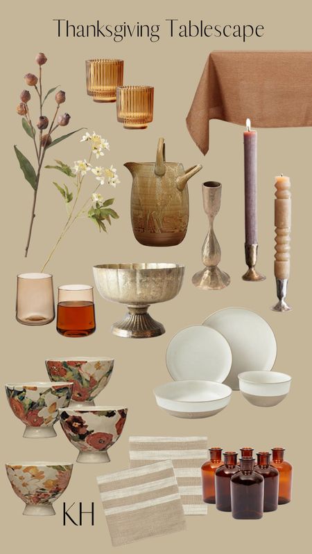 Neutral, warm, decor, holiday, thanksgiving, cozy, place setting, tablescape, table decor, plates, big vase, bowls, floral, classic 

#LTKhome #LTKHoliday