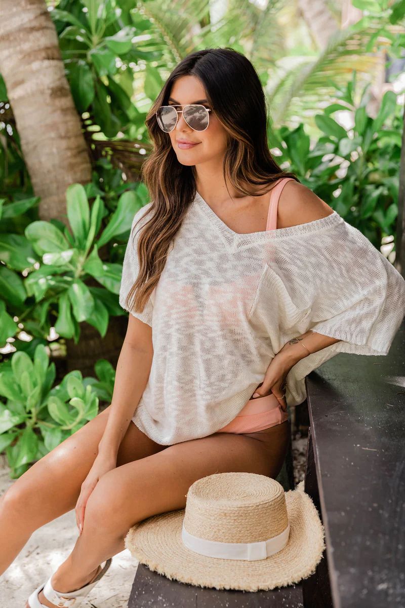 Timeless Nights Ivory Lightweight V-Neck Sweater | The Pink Lily Boutique