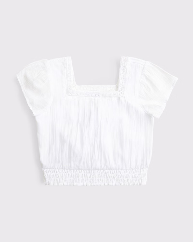 girls lace-trim smocked waist top | girls tops | Abercrombie.com | Abercrombie & Fitch (US)