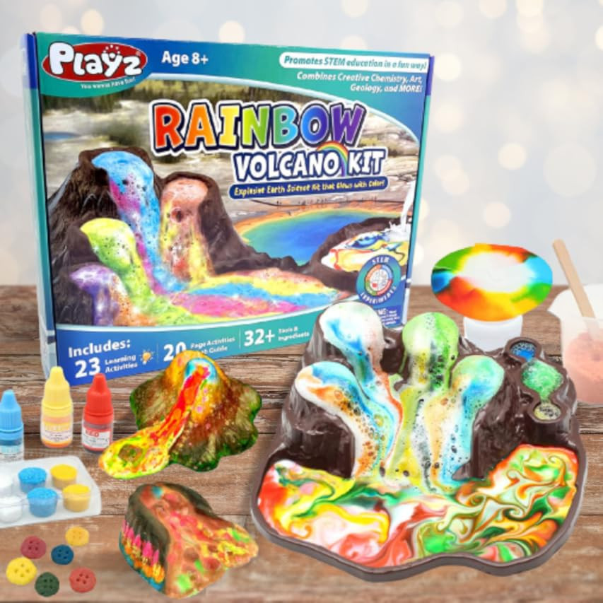 Playz Explosive Rainbow Volcano Kit for Kids with 23+ Science Chemistry Set Activities & Experiments | Amazon (US)
