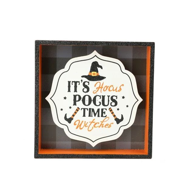 Way to Celebrate "Hocus Pocus" Halloween Tabletop Decoration; Black & White Plaid Wood - Walmart.... | Walmart (US)