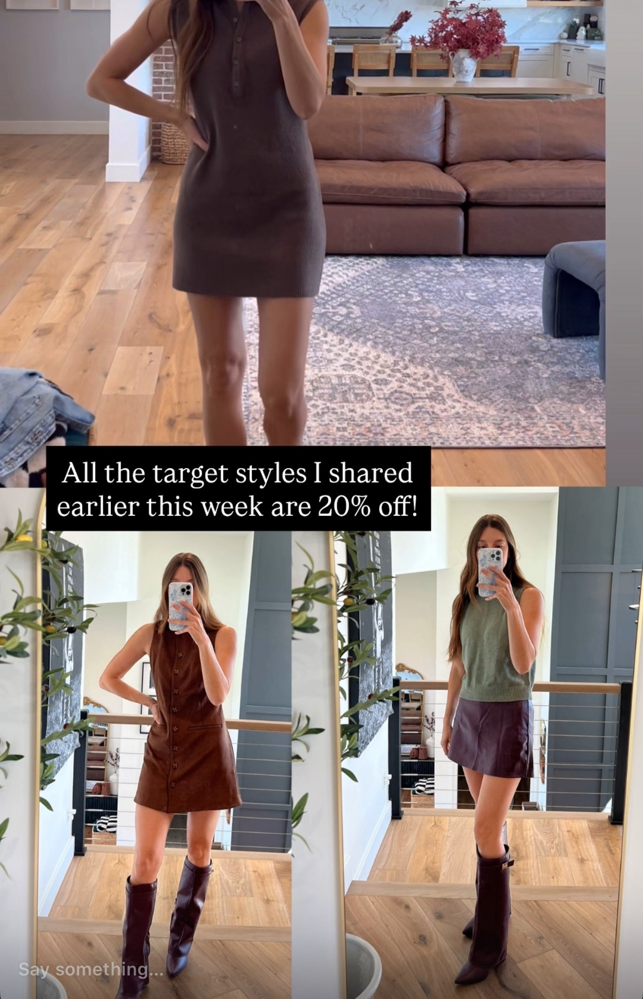 Fall styles on sale. Dress suede brown sweater skort faux leather button up vest boots. Designer inspired look for less. Target  

#LTKOver40 #LTKFindsUnder50 #LTKFallSale