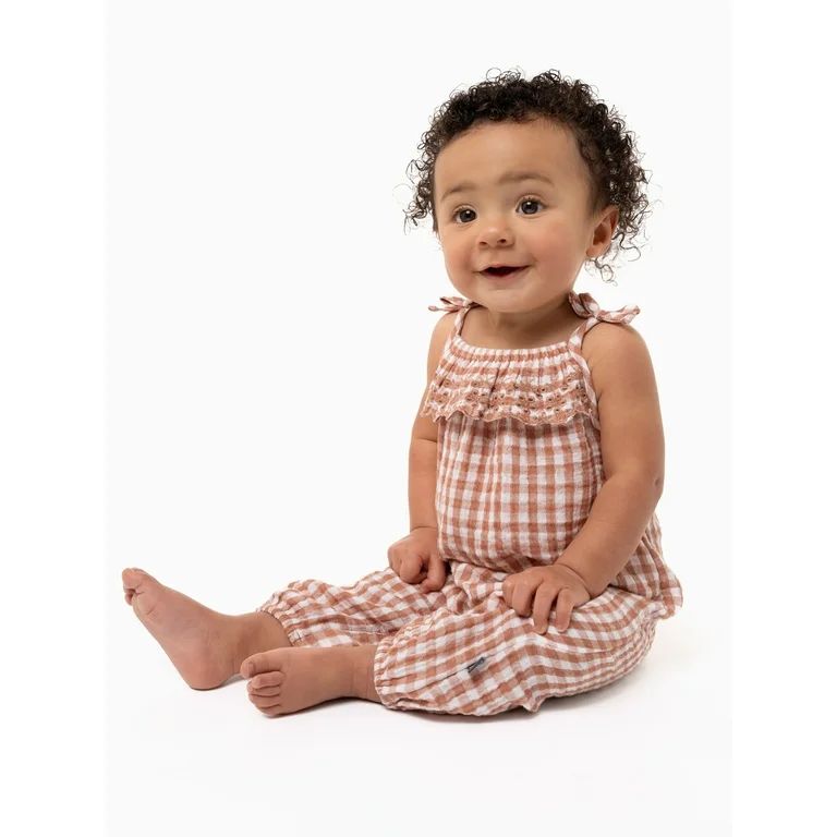 Modern Moments By Gerber Baby Girl Cotton Romper with Shoulder Straps, Sizes 0/3 Months-24 Months | Walmart (US)