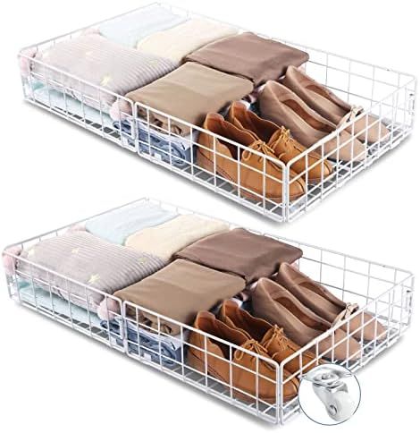 2 Pack Under Bed Storage Cart with Wheels, 6.5'' Promoted Basket Height Large Capacity and Upgrad... | Amazon (US)