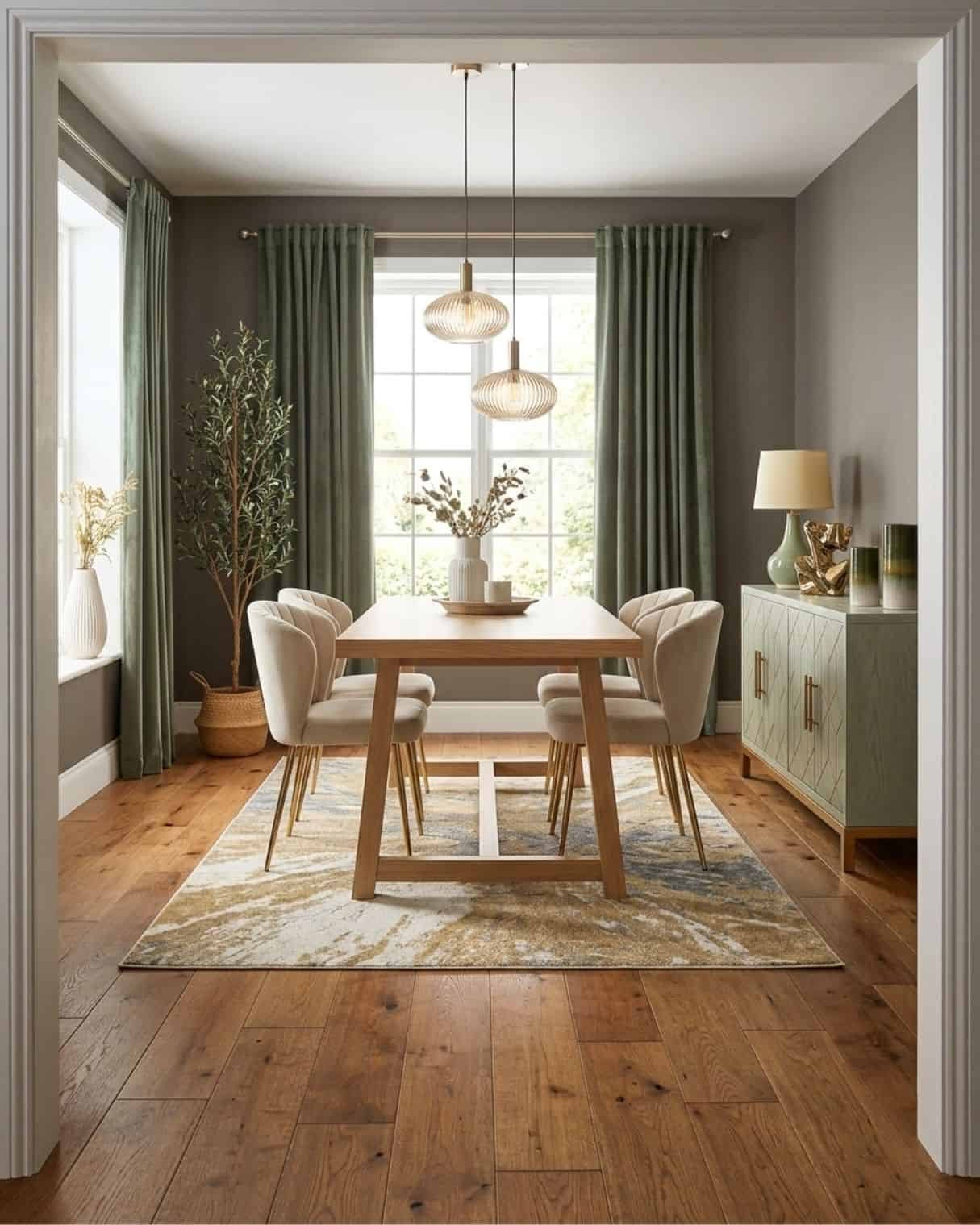 Elegant Green and Gold Dining Room Design With Velvet Curtains

#diningroomdesign #diningroominspo #diningroomdecor #diningroomideas #diningroom

The mood board features furniture & decor from Amazon. The mockup is an approximation of how this mood board design could look in a home.

#LTKHome