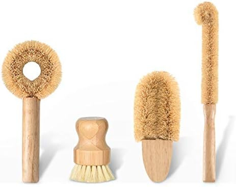 SUBEKYU Kitchen Scrub Brush Set of 4, All Natural Cleaning Brushes for Dish/Bottle/Vegetable/Pan/Pot | Amazon (US)