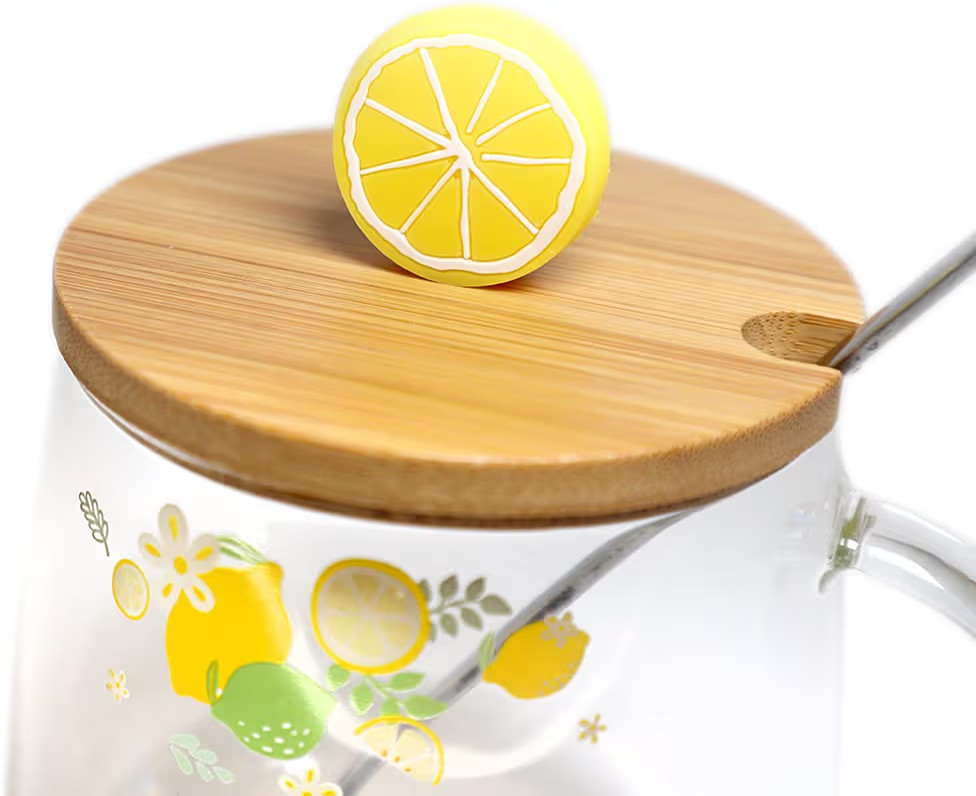 Cute Lemon Mug Glass Mug with Spoon and Wood Lid Cute Design Fine Clear Glass Cups Perfect For Co... | Amazon (US)