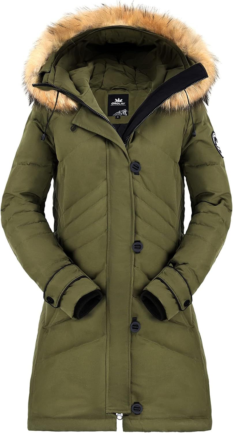 Orolay Women's Hooded Slim Puffer Jacket Quilted Mid Length Winter Down Coat | Amazon (US)