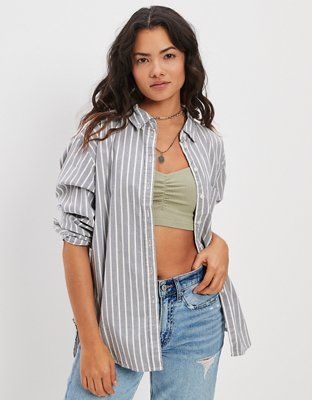 AE Oversized Oxford Button-Up Shirt | American Eagle Outfitters (US & CA)