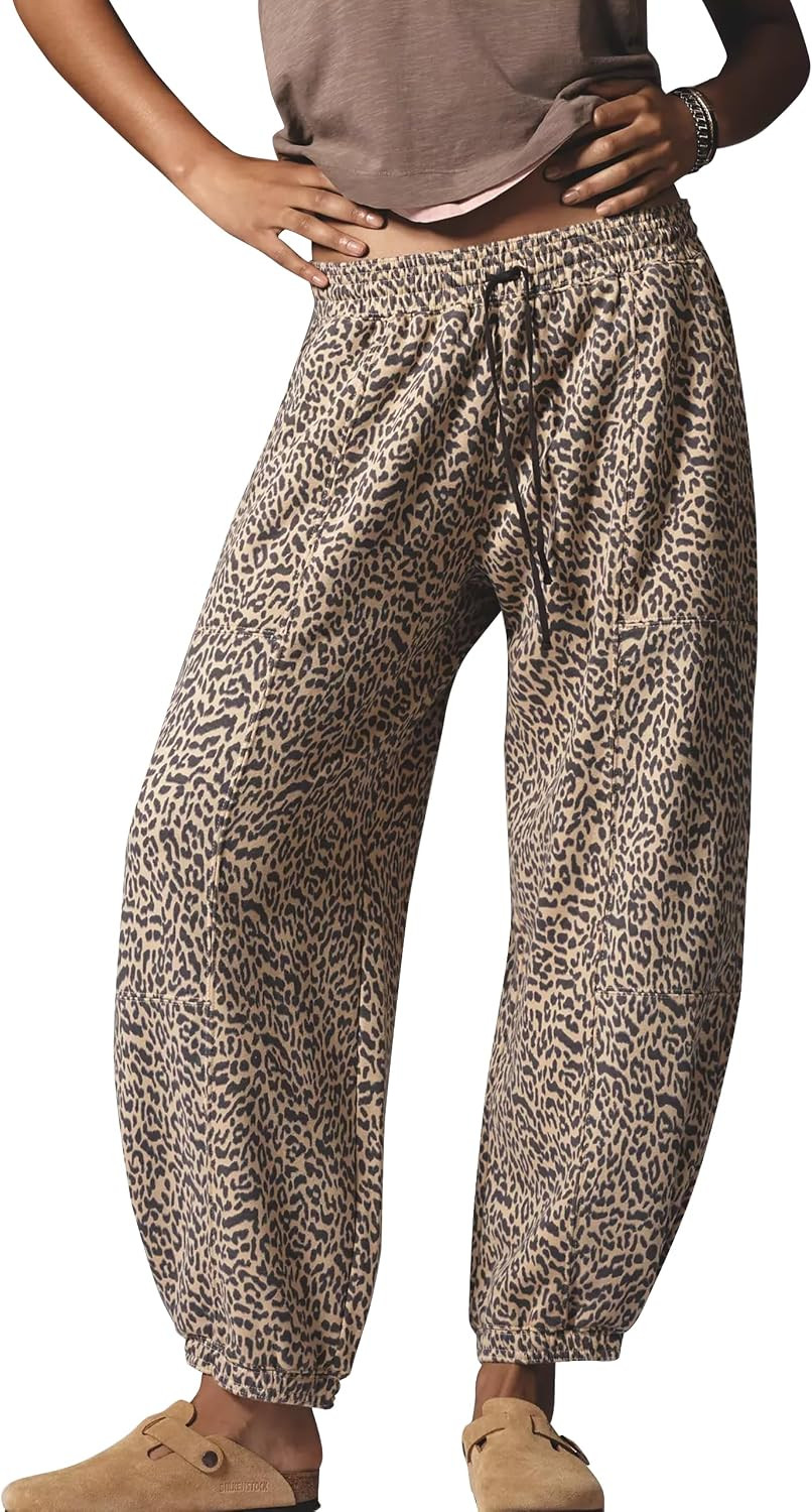 Anoumcy Leopard Pants Women Joggers Sweatpants Casual Cheetah Print Lounge Barrel Pants Trousers with Pockets | Amazon (US)