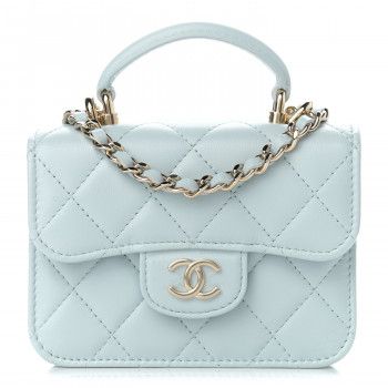 CHANEL Lambskin Quilted Top Handle Flap Coin Purse With Chain Light Blue | FASHIONPHILE | FASHIONPHILE (US)