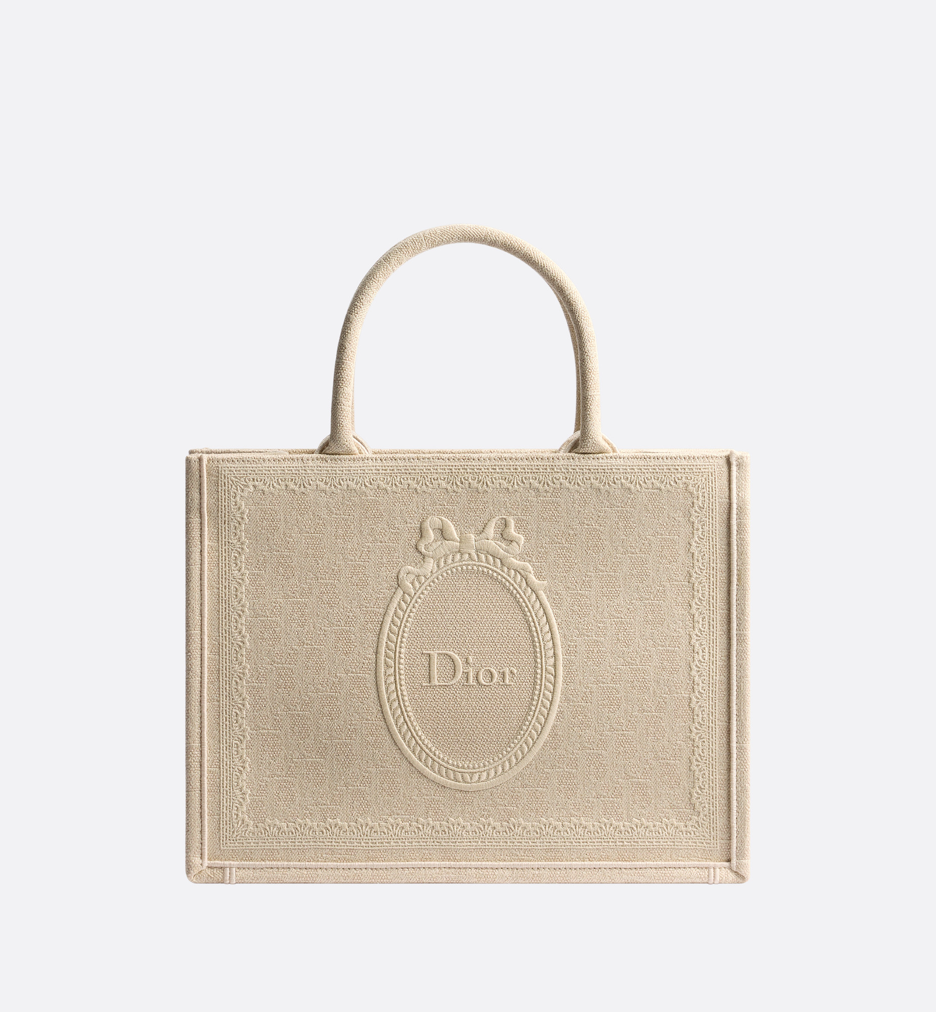 Medium Dior Book Tote with Strap Beige Dior Oblique Washed Embroidery and Dior Médaillon (36 x... | Christian Dior Parfums UK