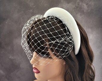 Ivory Satin Headband Padded with Birdcage Veil Rounded shape | Etsy | Etsy (UK)