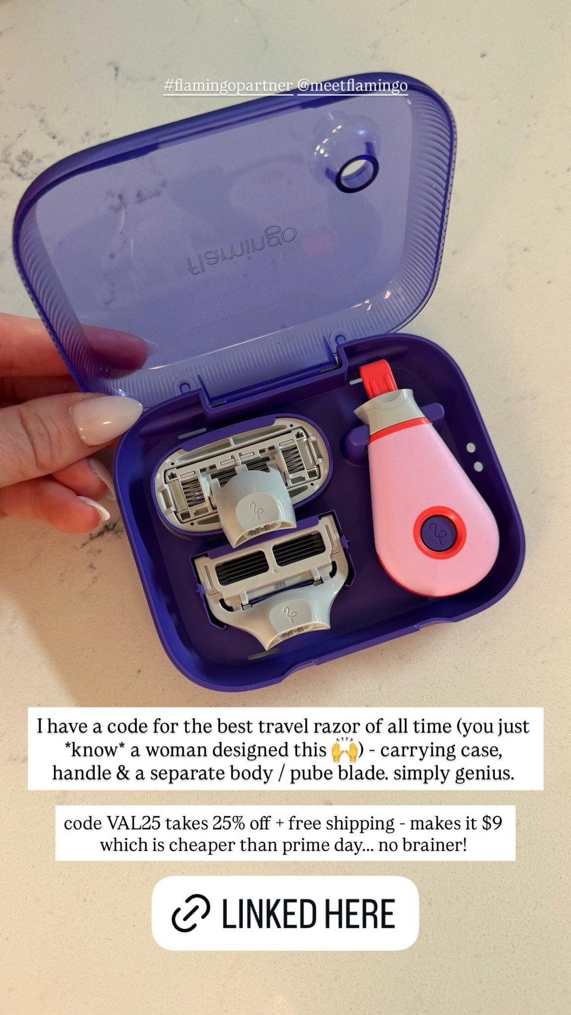 I have a code for the best travel razor of all time (you just *know* a woman designed this 🙌) - carrying case, handle & a separate body / pube blade. simply genius.

code VAL25 takes 25% off + free shipping - makes it $9 which is cheaper than prime day... no brainer!

#LTKTravel #LTKBeauty #LTKselfcare
