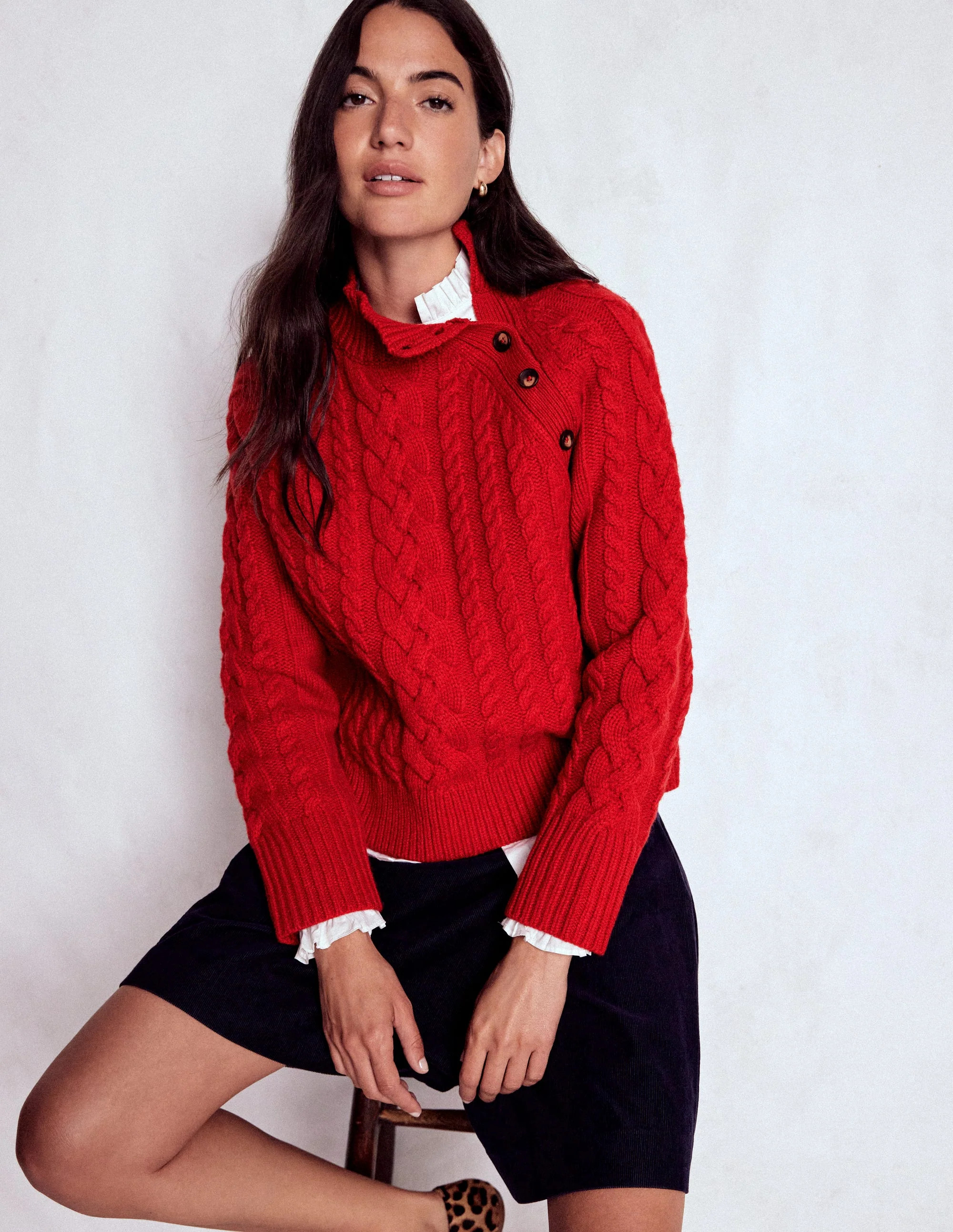 Amara Merino Cable Sweater-Carmine Red | Boden (US)