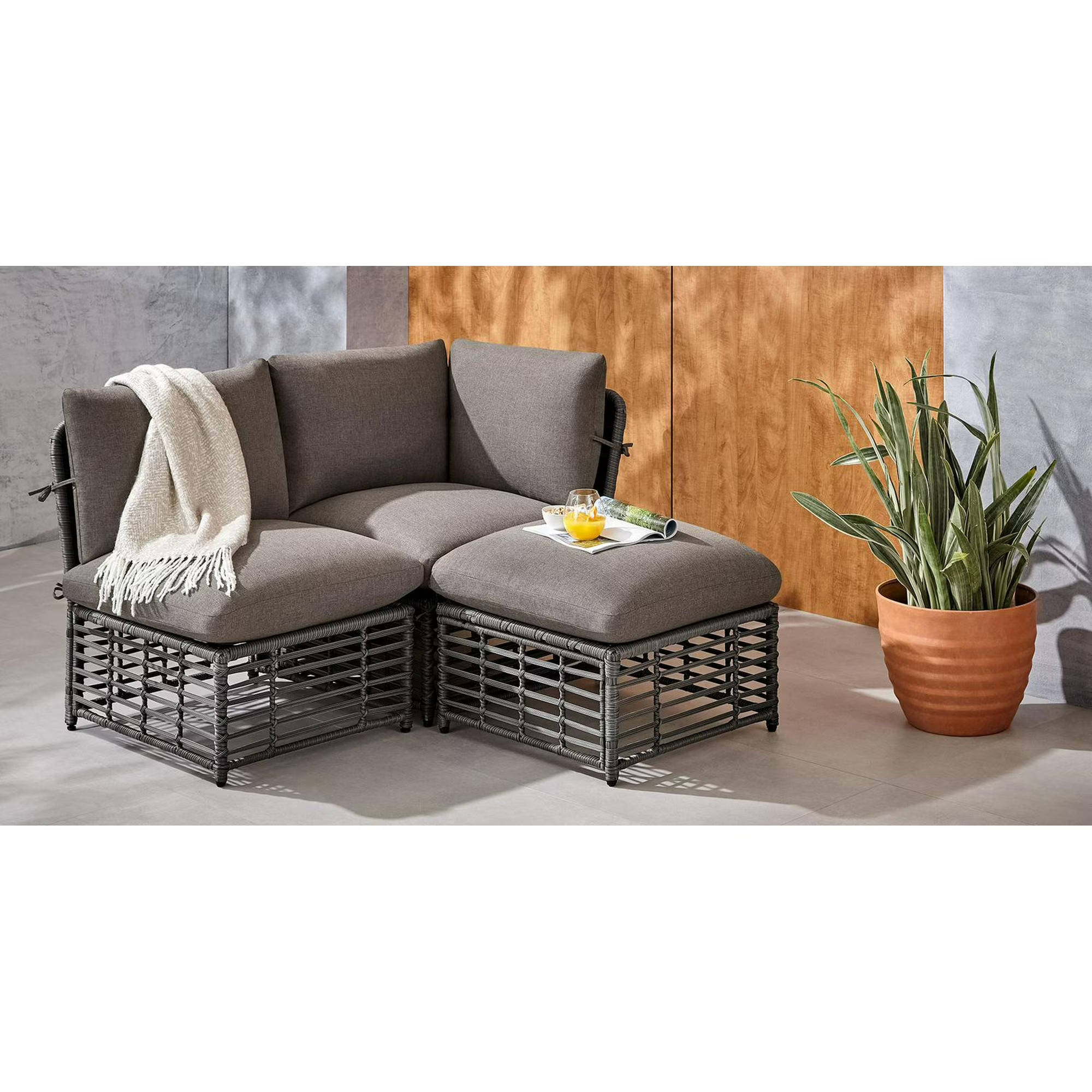 HOMETRENDS Deco Sol 3-Piece Patio Modular Sectional Set - Grey, Handwoven wicker | Walmart (CA)