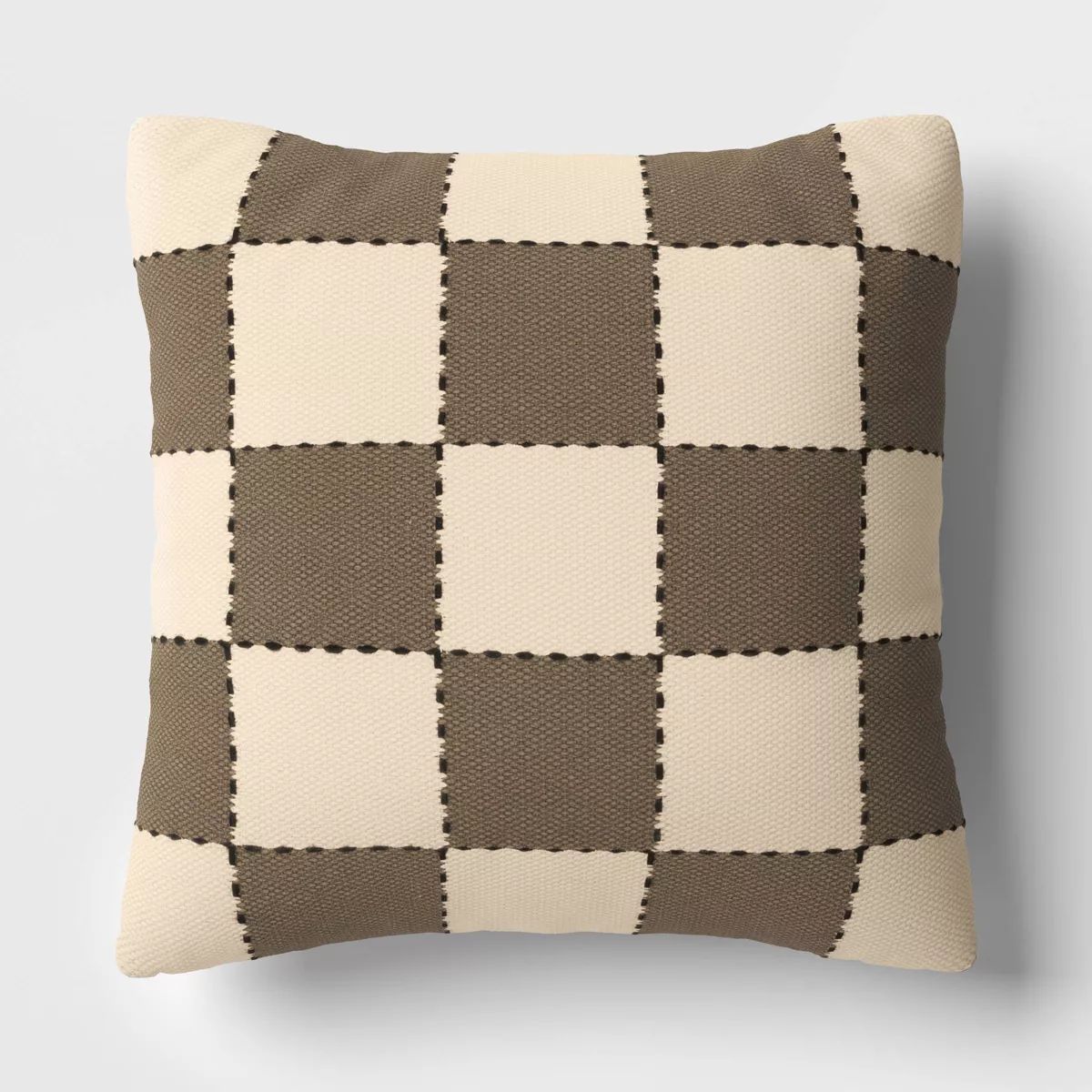 18"x18" Checkerboard Square Outdoor Throw Pillow Brown/Beige - Threshold™ | Target