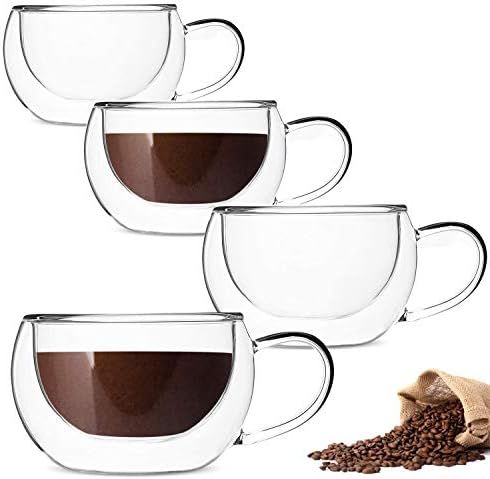 DeeCoo Double Wall Cappuccino Glass Mugs 8.5oz, Clear Coffee Mug Set of 4 Espresso Mug Cups,Doubl... | Amazon (US)