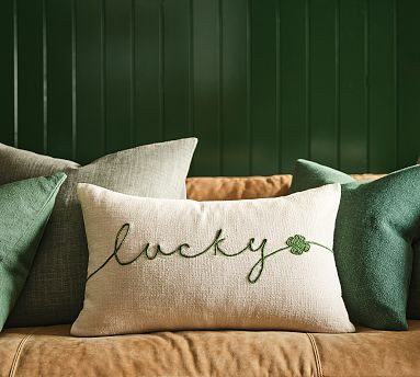 Lucky You Embroidered Lumbar Pillow | Pottery Barn (US)