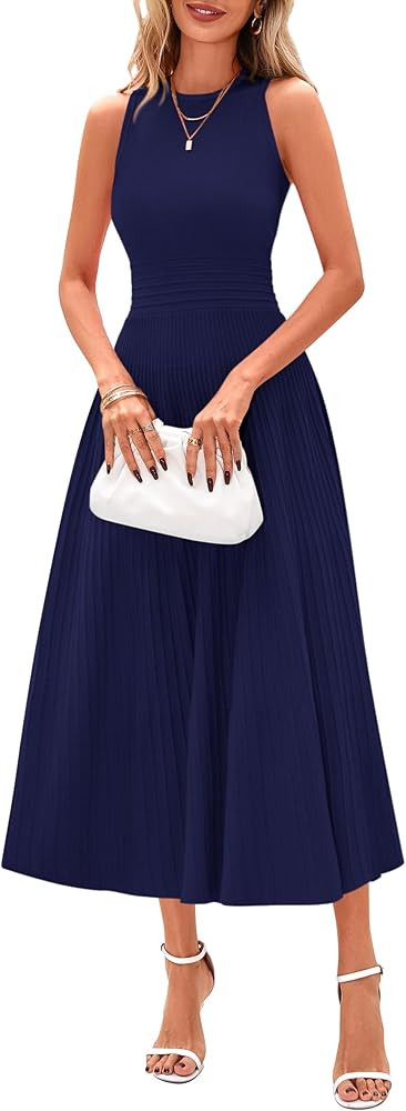 PRETTYGARDEN Spring Casual Dresses for Women 2026 Summer Business Work Midi Sleeveless A Line Ple... | Amazon (US)