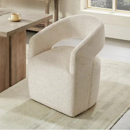 CHITA Modern Dining Chair with Caster Wheels & Open Back, Upholstered Dining Room Chairs, Fabric in Beige | Walmart (US)